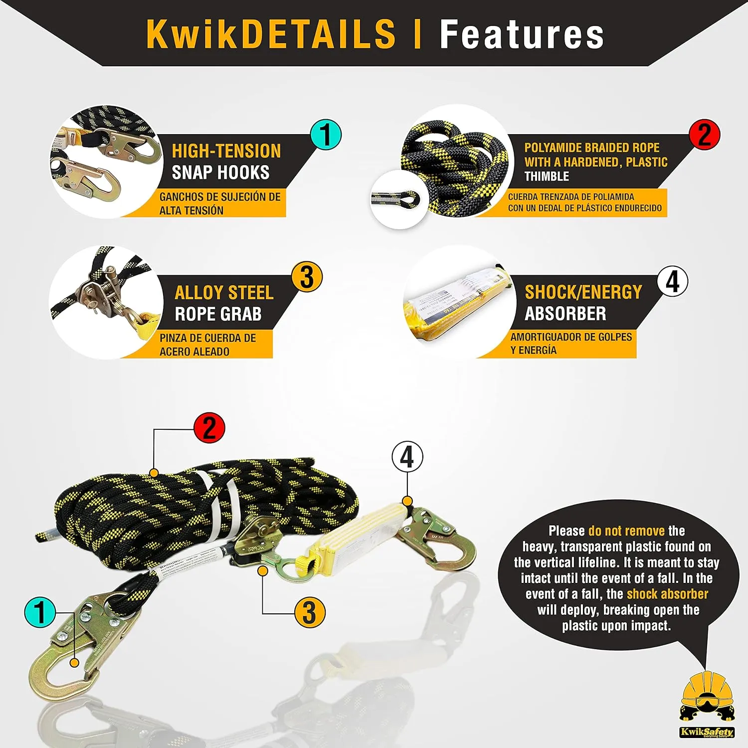 KwikSafety - Charlotte, NC - MONSOON Safety Harness [COMBO] 4 D-Rings, Shoulder Padding ANSI Tested OSHA Compliant & 50FT Vertical Safety Lifeline