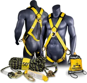 KwikSafety - Charlotte, NC - MONSOON Safety Harness [COMBO] 4 D-Rings, Shoulder Padding ANSI Tested OSHA Compliant & 50FT Vertical Safety Lifeline