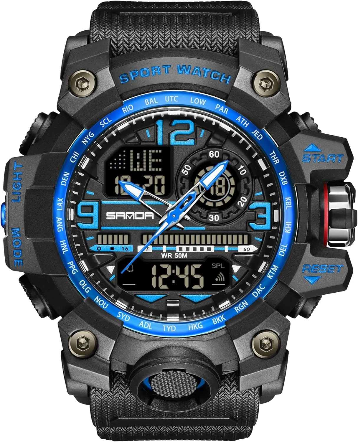 KXAITO Men's Watches Sports Outdoor Waterproof Military Watch Date Multi Function Tactics LED Face Alarm Stopwatch for Men 3133