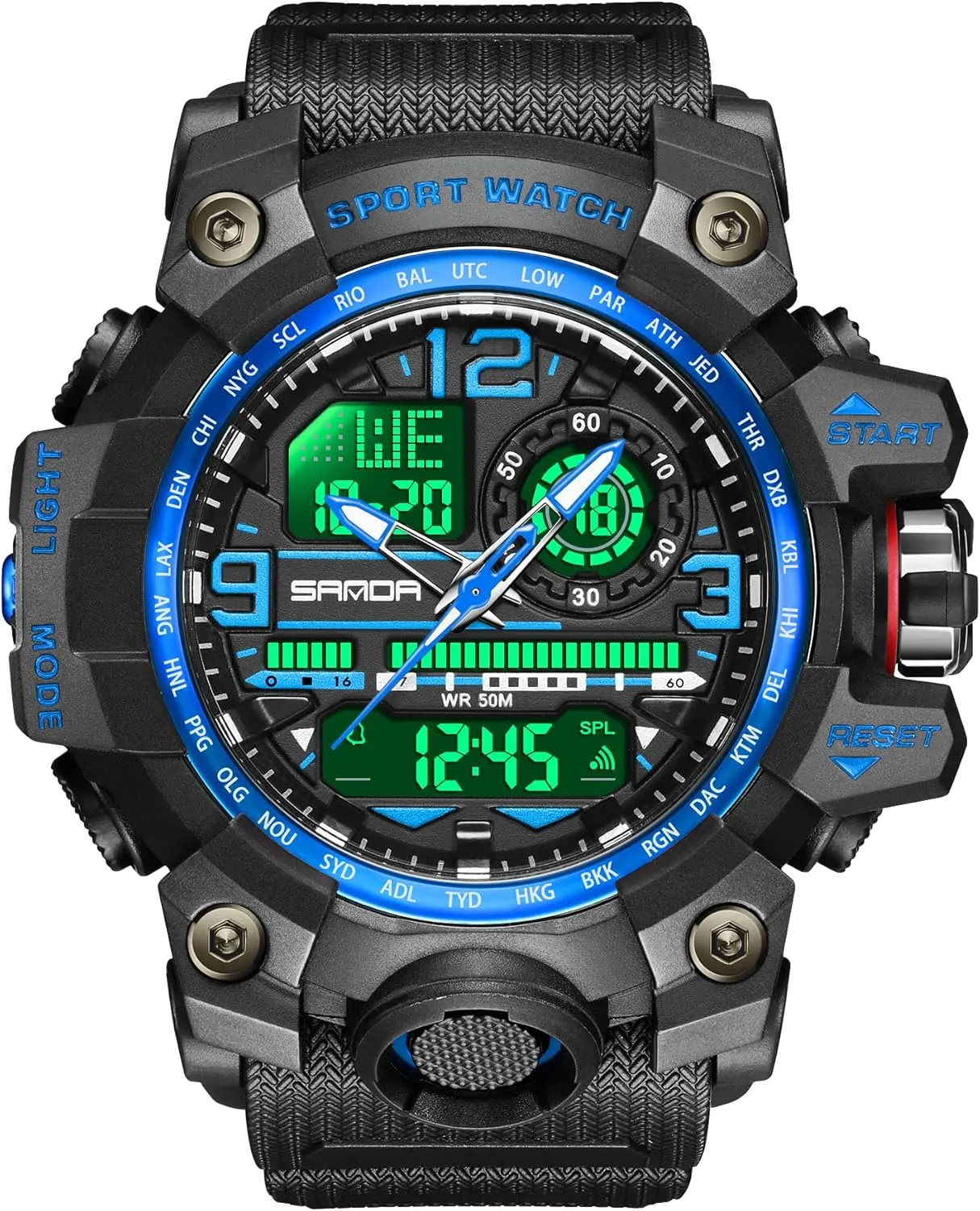 KXAITO Men's Watches Sports Outdoor Waterproof Military Watch Date Multi Function Tactics LED Face Alarm Stopwatch for Men 3133