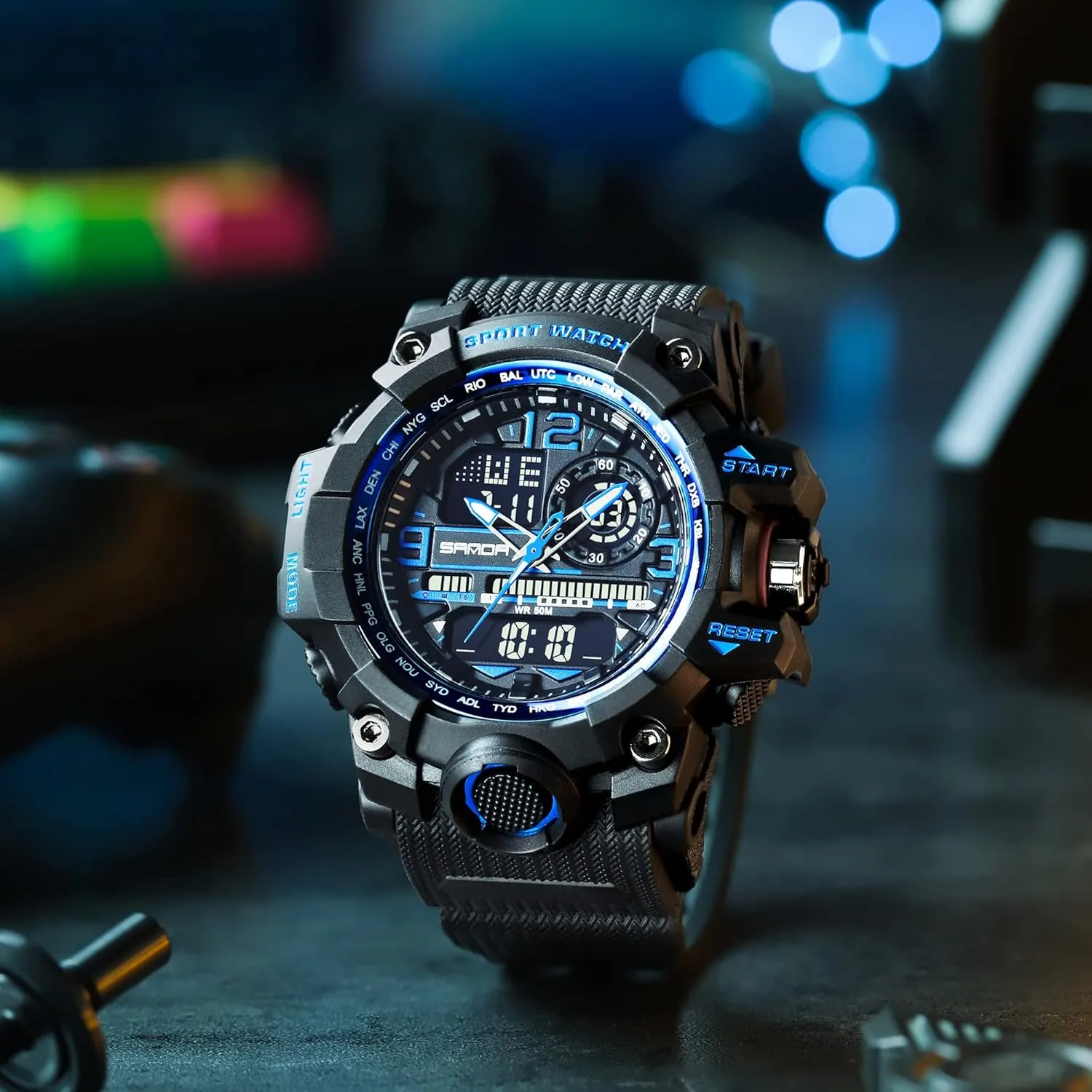KXAITO Men's Watches Sports Outdoor Waterproof Military Watch Date Multi Function Tactics LED Face Alarm Stopwatch for Men 3133
