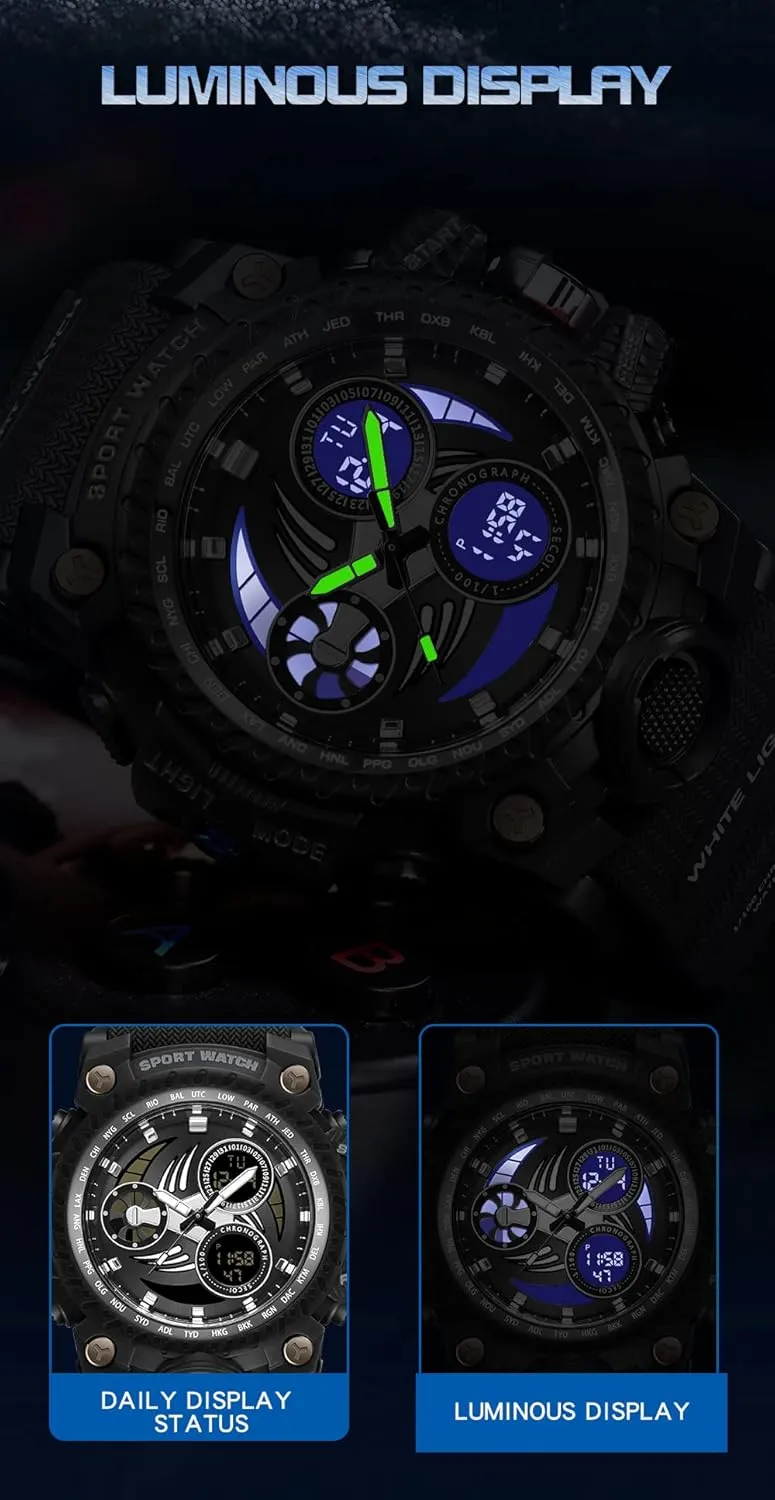 KXAITO Men's Watches Sports Outdoor Waterproof Military Watch Racing car Dashboard Design for Men 3153