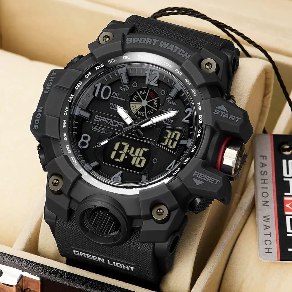 KXAITO Men's Watches Sports Outdoor Waterproof Military Wrist Watch Date Multi Function Tactics LED Alarm Stopwatch