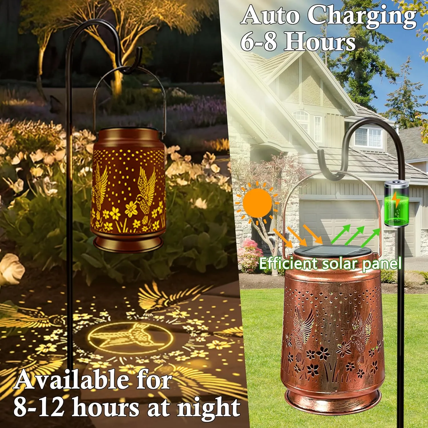 KY&BOSAM Solar Lanterns Outdoor Waterproof Hummingbird Garden Decor Birthday Gifts for Women Mom Grandma Hanging Solar Outdoor Lights Metal LED Outside Lantern for Yard Patio Backyard Porch Pathway