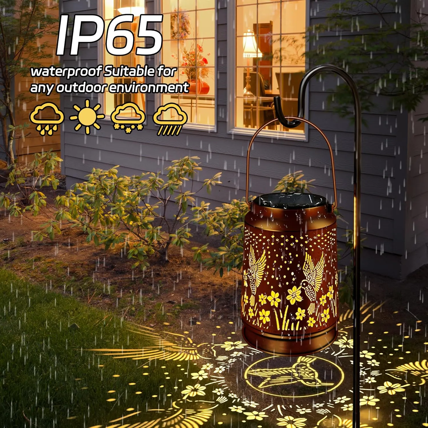 KY&BOSAM Solar Lanterns Outdoor Waterproof Hummingbird Garden Decor Birthday Gifts for Women Mom Grandma Hanging Solar Outdoor Lights Metal LED Outside Lantern for Yard Patio Backyard Porch Pathway