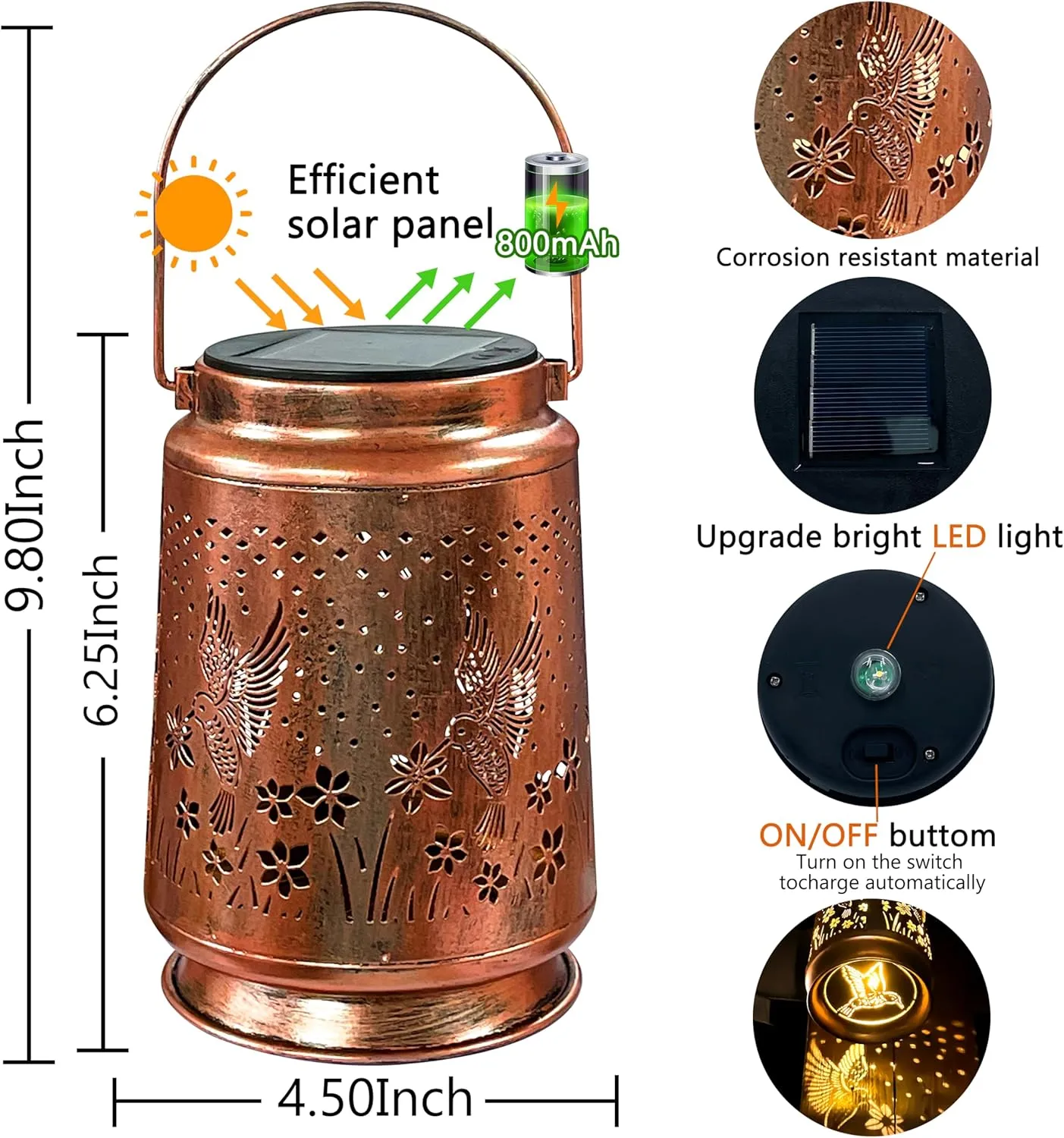 KY&BOSAM Solar Lanterns Outdoor Waterproof Hummingbird Garden Decor Birthday Gifts for Women Mom Grandma Hanging Solar Outdoor Lights Metal LED Outside Lantern for Yard Patio Backyard Porch Pathway