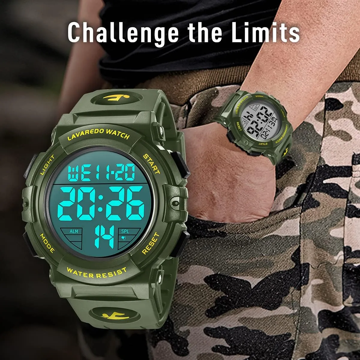 L LAVAREDO Mens Digital Watch Sports Military Watches Waterproof Outdoor Chronograph Wrist Watches for Men with LED Back Ligh/Alarm/Date