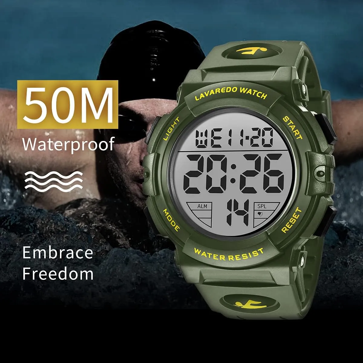 L LAVAREDO Mens Digital Watch Sports Military Watches Waterproof Outdoor Chronograph Wrist Watches for Men with LED Back Ligh/Alarm/Date