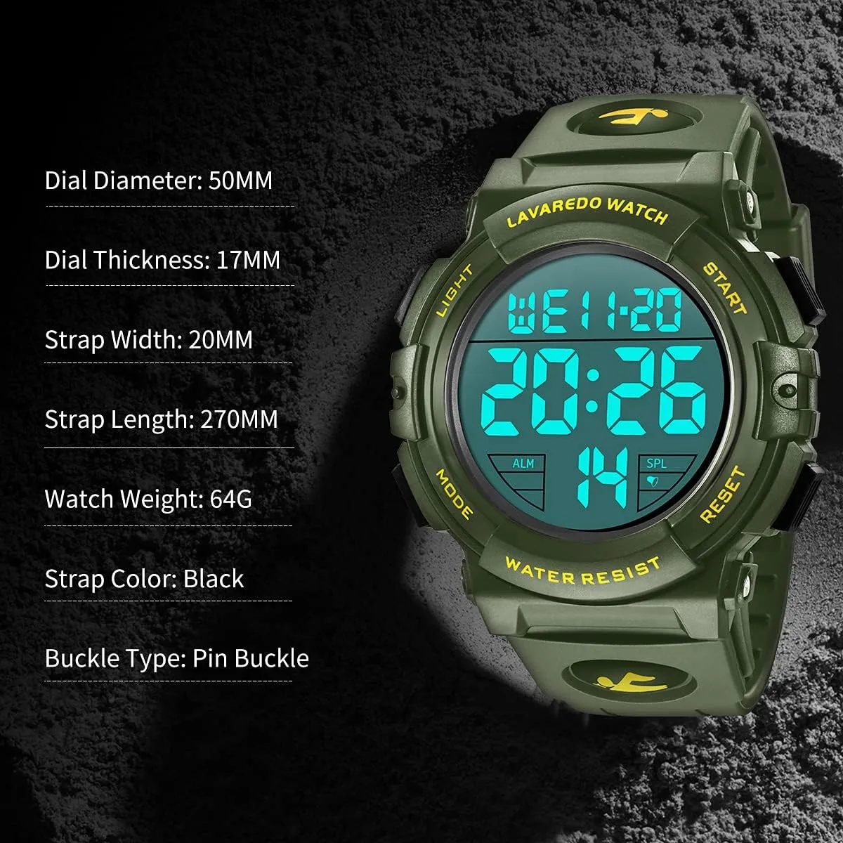 L LAVAREDO Mens Digital Watch Sports Military Watches Waterproof Outdoor Chronograph Wrist Watches for Men with LED Back Ligh/Alarm/Date