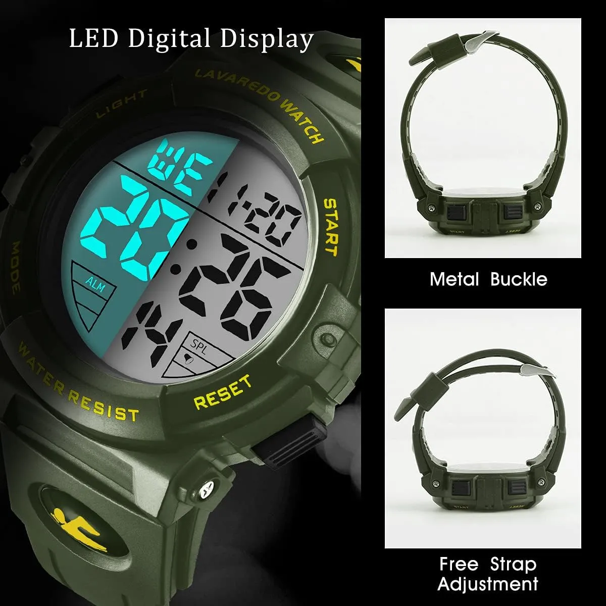 L LAVAREDO Mens Digital Watch Sports Military Watches Waterproof Outdoor Chronograph Wrist Watches for Men with LED Back Ligh/Alarm/Date