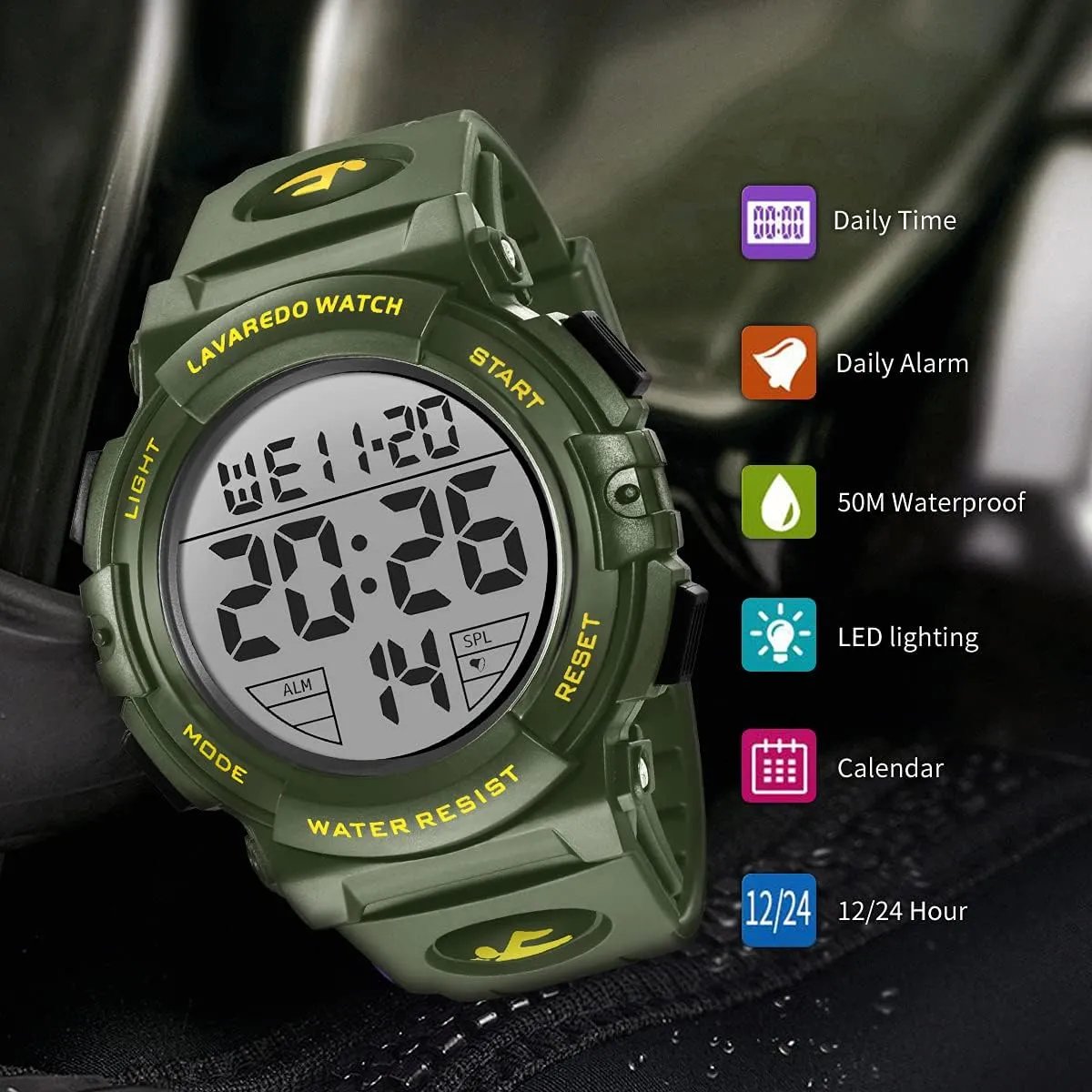 L LAVAREDO Mens Digital Watch Sports Military Watches Waterproof Outdoor Chronograph Wrist Watches for Men with LED Back Ligh/Alarm/Date