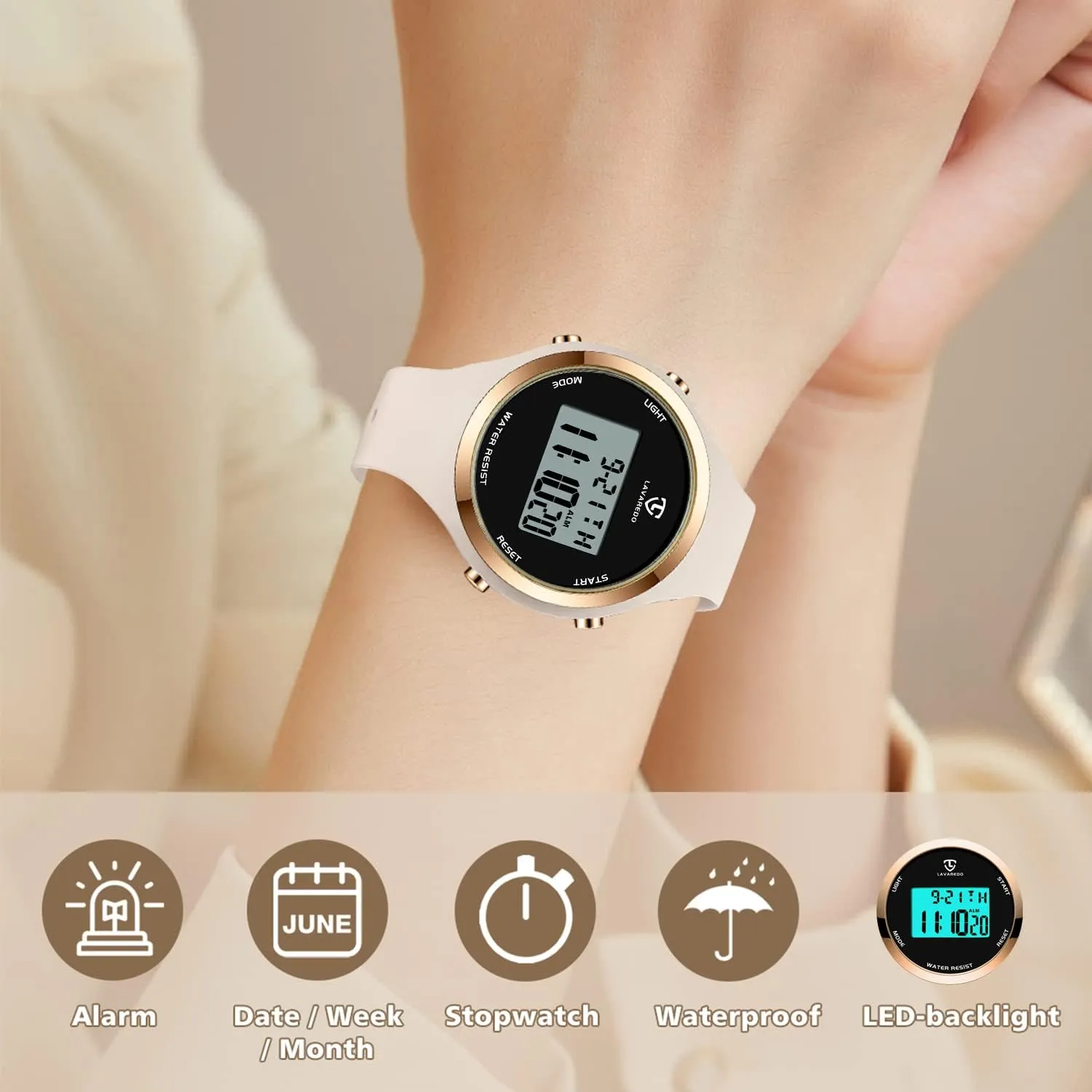 L LAVAREDO Watches for Women 3ATM Waterproof Outdoor Digital Sport Watches Stopwatch Wrist Watch with Alarm Clock, Gifts for Women