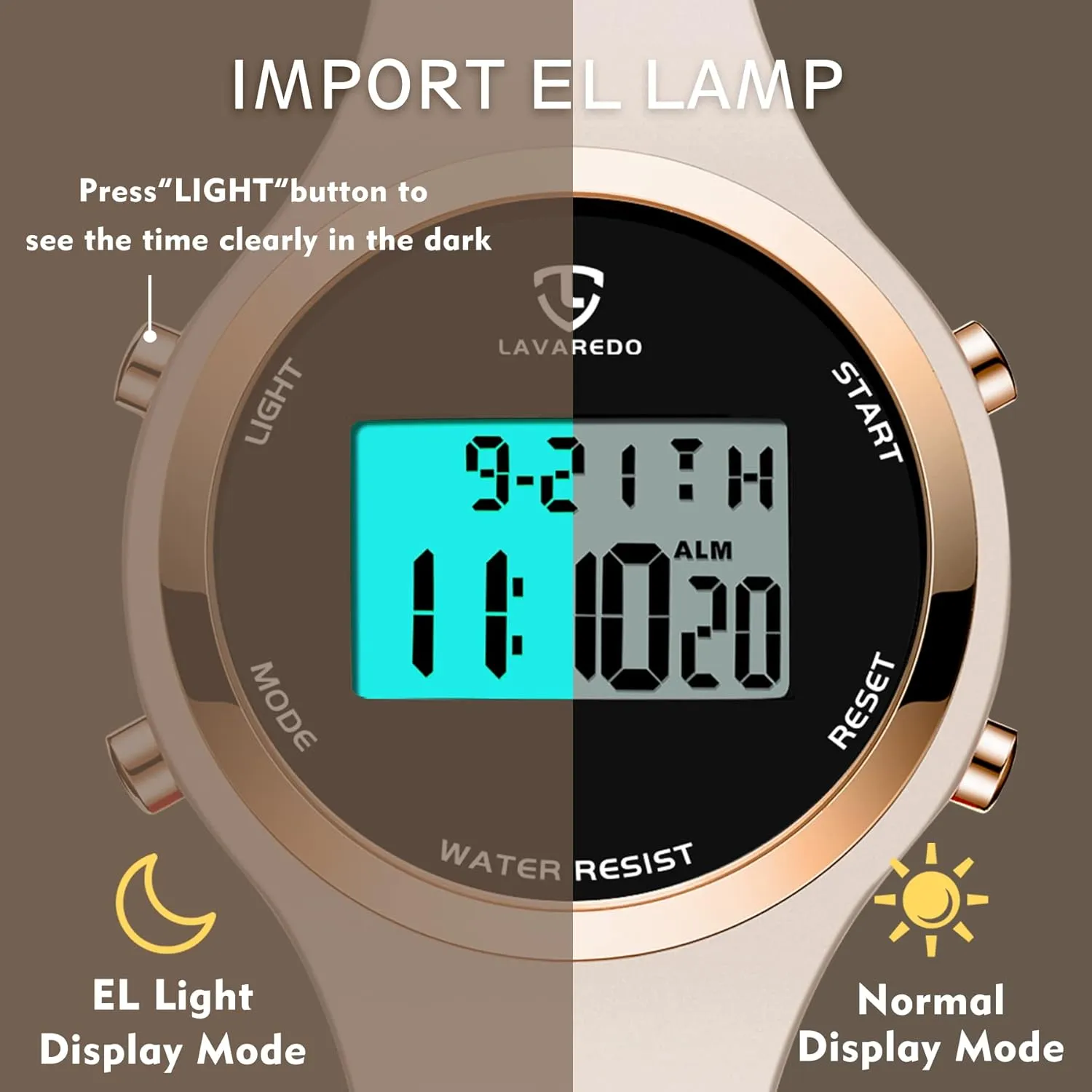 L LAVAREDO Watches for Women 3ATM Waterproof Outdoor Digital Sport Watches Stopwatch Wrist Watch with Alarm Clock, Gifts for Women