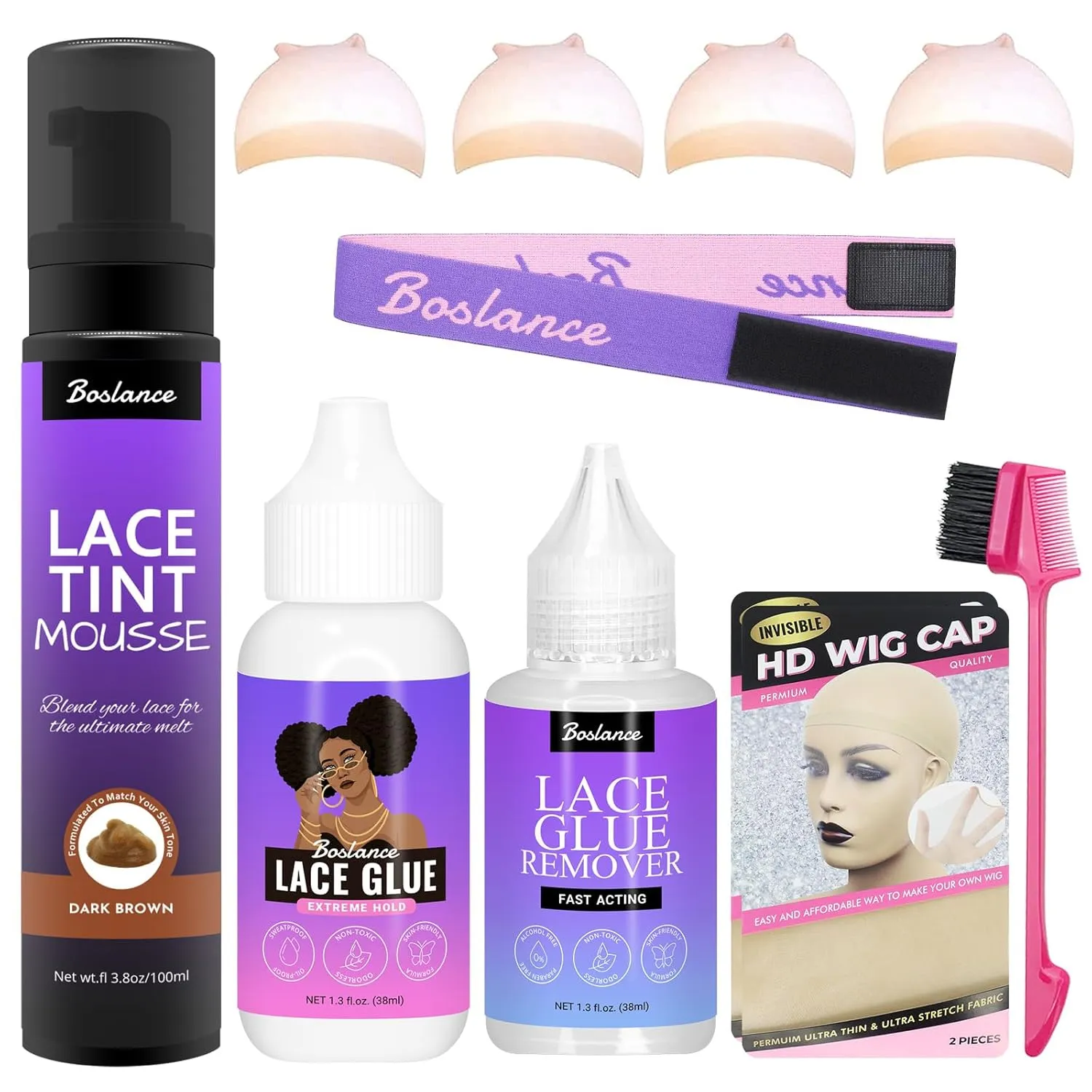 Lace Tint Spray For Wigs, Hair Tint Mousse Wig Glue for Front Lace Wig Set Installation Kit (Dark Brown)