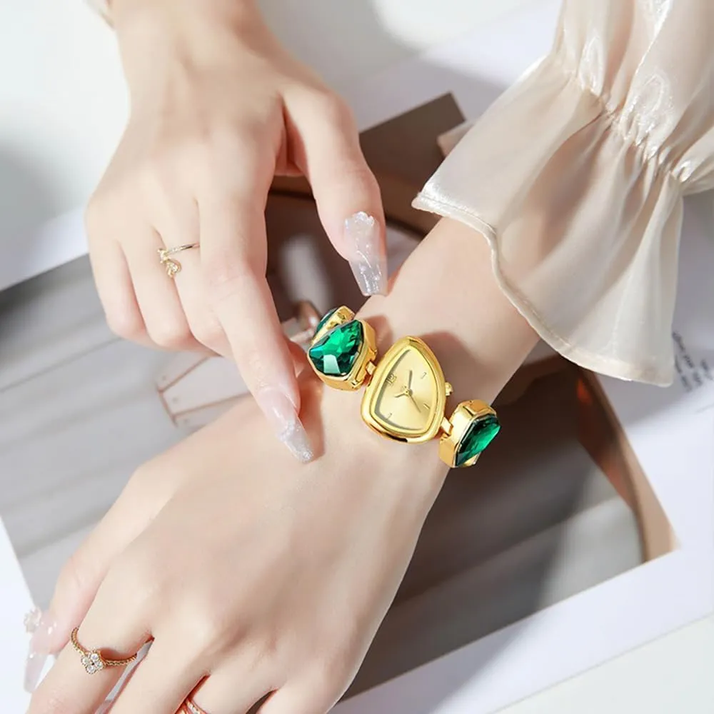 Ladies Luxury Colorful Crystal Bracelet Watch Novel Triangular Dial Analog Quartz Waterproof Dress Watch