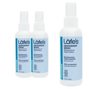 Lafe's Natural Deodorant | 4oz Aluminum Free Natural Deodorant Spray for Women & Men | Paraben Free & Baking Soda Free with 24-Hour Protection | Unscented | 3 Pack