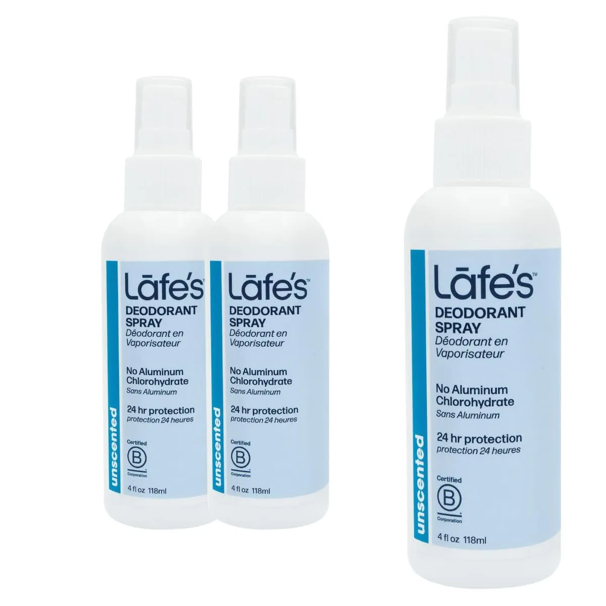 Lafe's Natural Deodorant | 4oz Aluminum Free Natural Deodorant Spray for Women & Men | Paraben Free & Baking Soda Free with 24-Hour Protection | Unscented | 3 Pack