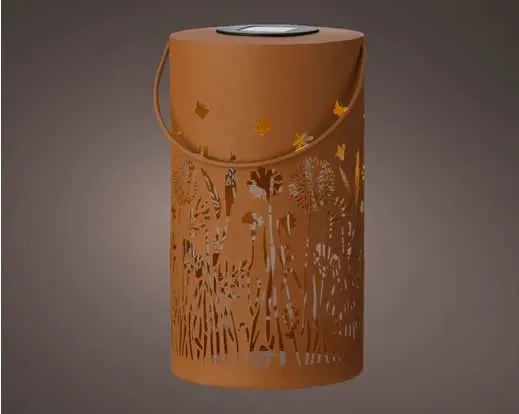 Large Metal Solar Lantern - Rustic Brown