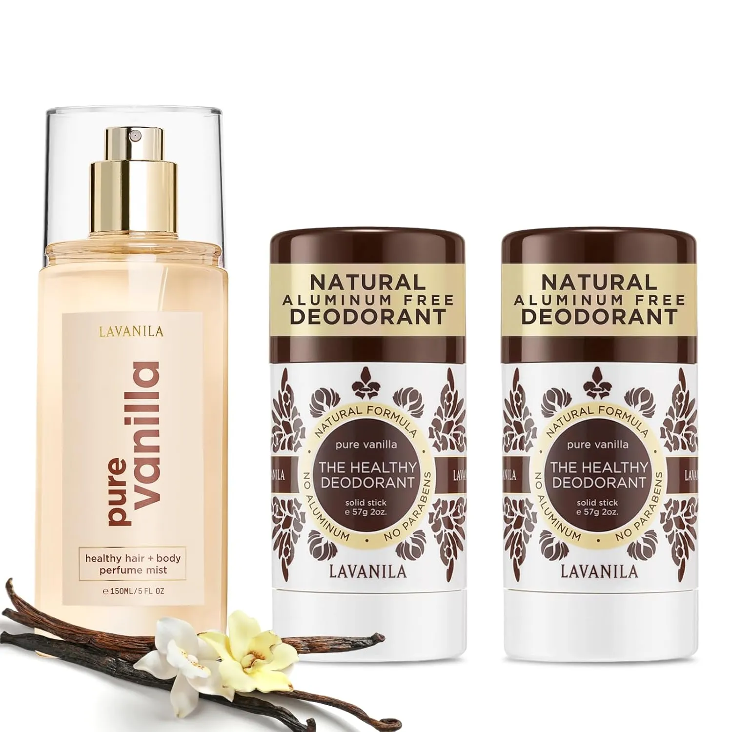 Lavanila Pure Vanilla Deodorant (2-pack)   Hair & Body Perfume Mist - Sweet & Warm With Madagascar Vanilla & Tonka Bean