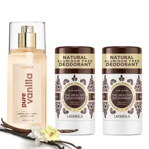 Lavanila Pure Vanilla Deodorant (2-pack)   Hair & Body Perfume Mist - Sweet & Warm With Madagascar Vanilla & Tonka Bean