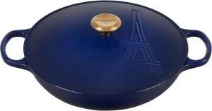 Le Creuset Eiffel Tower Collection Enameled Cast Iron Signature Braiser with Lid, 3.5 qt., Indigo