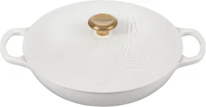Le Creuset Eiffel Tower Collection Enameled Cast Iron Signature Braiser with Lid, 3.5 qt., White