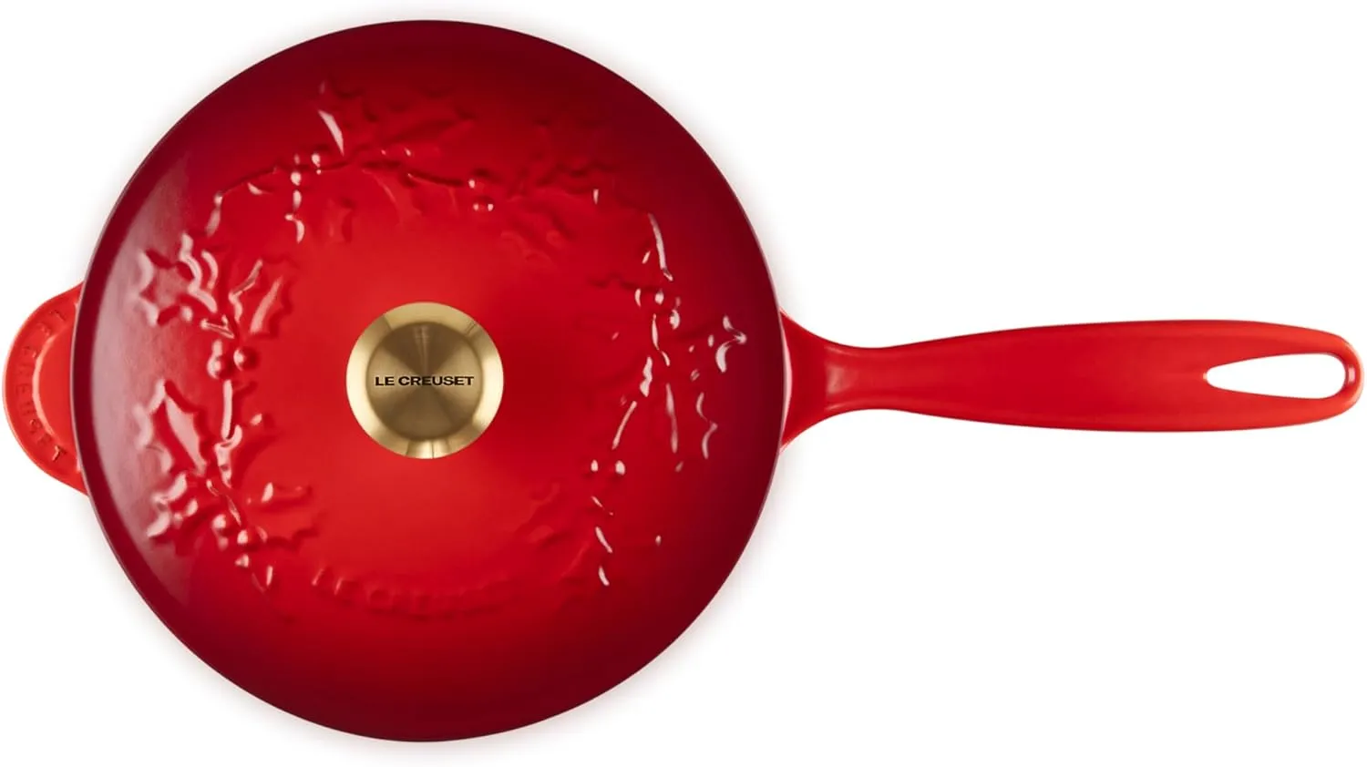 Le Creuset Enameled Cast Iron Holly Collection Saucier, 2.25 qt., Cerise with Gold Knob