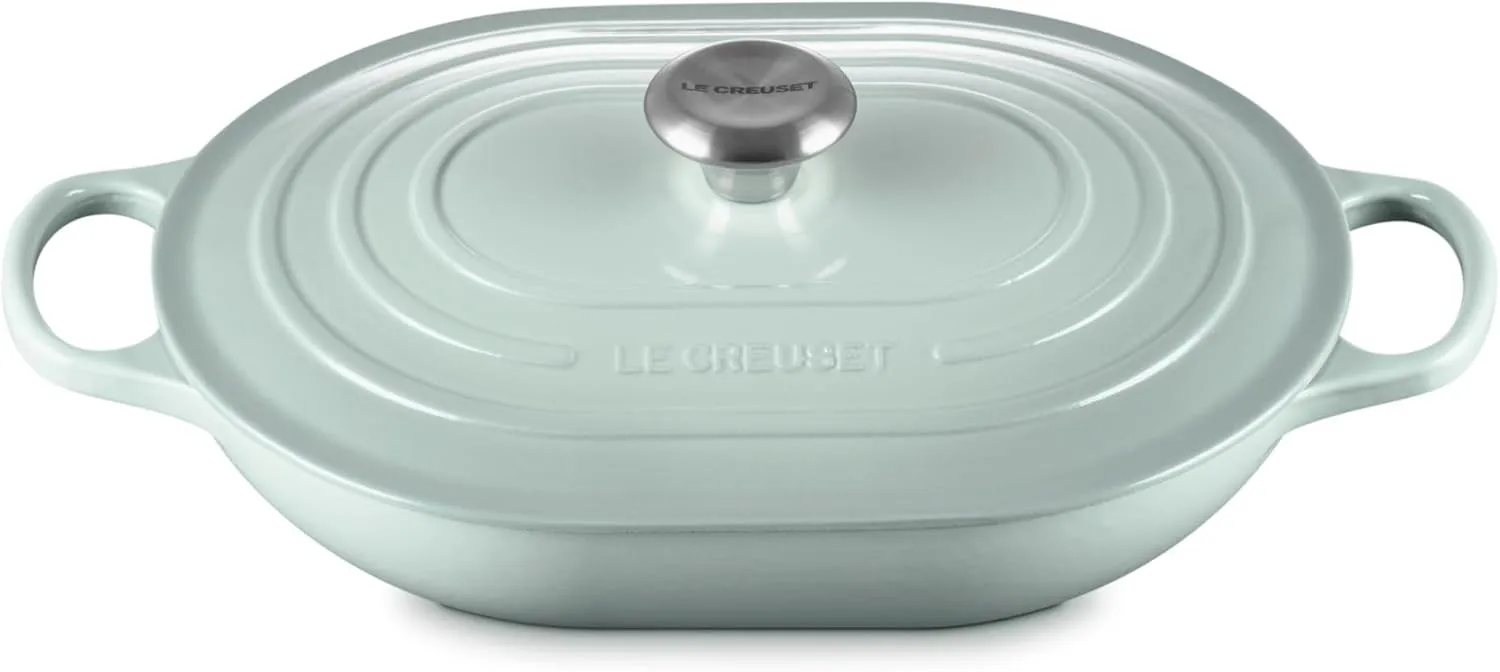 Le Creuset Enameled Cast Iron Signature Oval Casserole with Lid, 3.75 qt., Sea Salt