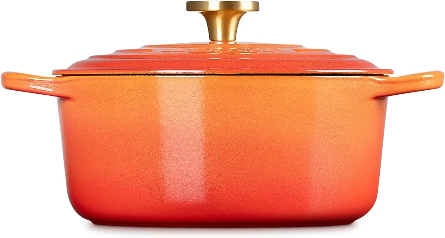 Le Creuset Enameled Cast Iron Signature Round Dutch Oven, 4.5 qt., Flamme Doree with Crucible Knob