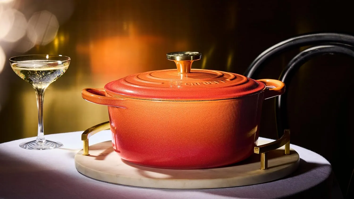 Le Creuset Enameled Cast Iron Signature Round Dutch Oven, 4.5 qt., Flamme Doree with Crucible Knob
