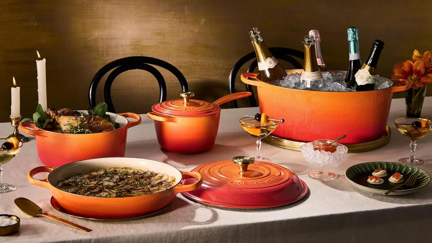 Le Creuset Enameled Cast Iron Signature Round Dutch Oven, 4.5 qt., Flamme Doree with Crucible Knob