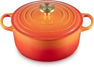 Le Creuset Enameled Cast Iron Signature Round Dutch Oven, 4.5 qt., Flamme Doree with Crucible Knob