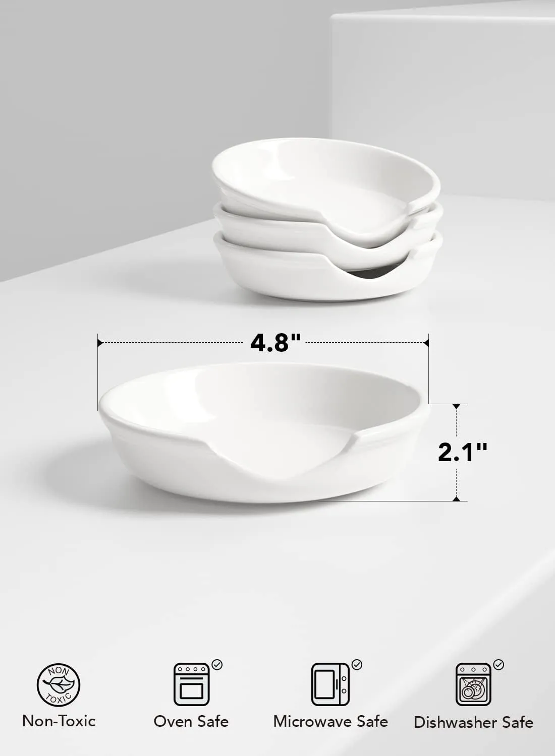 LE TAUCI Ceramic Spoon Rest for Stove Top, Spoon Holder for Kitchen Counter, Kitchen Gadgets, Coffee Spoon, Spoon Cradle, Kitchen Accessories For Utensils, Set of 4, White