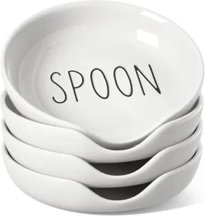 LE TAUCI Spoon Rest for Kitchen Counter, Spoon Rest for Stove Top, Farmhouse Kitchen Decor, Ceramic Utensil Holder for Cooking, 5 Inch - Set of 4, Oyster White