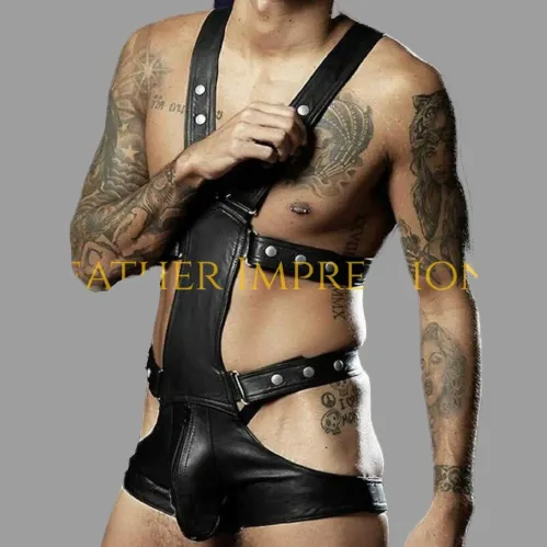 Leather Harness Bodysuit Men