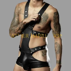 Leather Harness Bodysuit Men