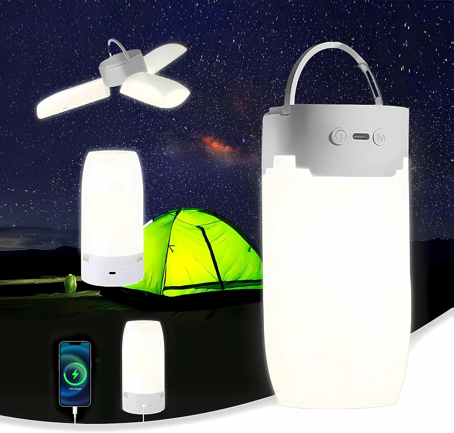 LED Camping Lantern Rechargeable, Foldable Camping Light with 96 LEDs,5000mAh Tent Light with Stepless Dimming,IPX4 Waterproof Lantern for Power Outages,Emergency,Outdoor,Camping Gear