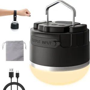 LED Camping Lantern Rechargeable - Portable Camping Light IP65 Ultra Waterproof Dustproof, Tent Light with 4 Lighting Modes Power Bank, Tent Lights for Camping Hiking Emergency Outage Black