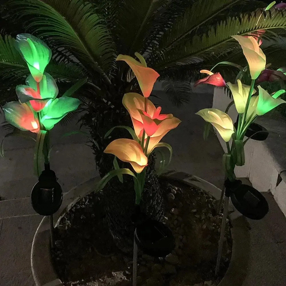 LED Solar Light Calla Lily Lantern Garden Lawn Landscape Plug-in Lamp for Outdoor Grass Pathway Street Decoration