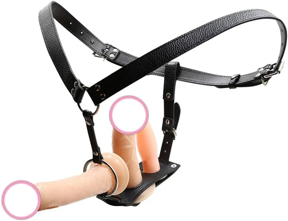Lesbian Strapon Penis Panties Strap On Harness PU Leather Thong Extreme SM Erotic Sex Toys Bondage Restraints Adjustable Belt Women's Chastity Belt for Butt Plug and Dildo (Dildo not Included