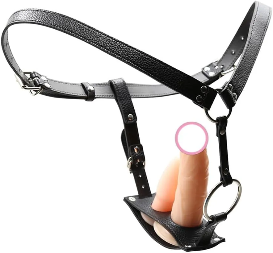 Lesbian Strapon Penis Panties Strap On Harness PU Leather Thong Extreme SM Erotic Sex Toys Bondage Restraints Adjustable Belt Women's Chastity Belt for Butt Plug and Dildo (Dildo not Included