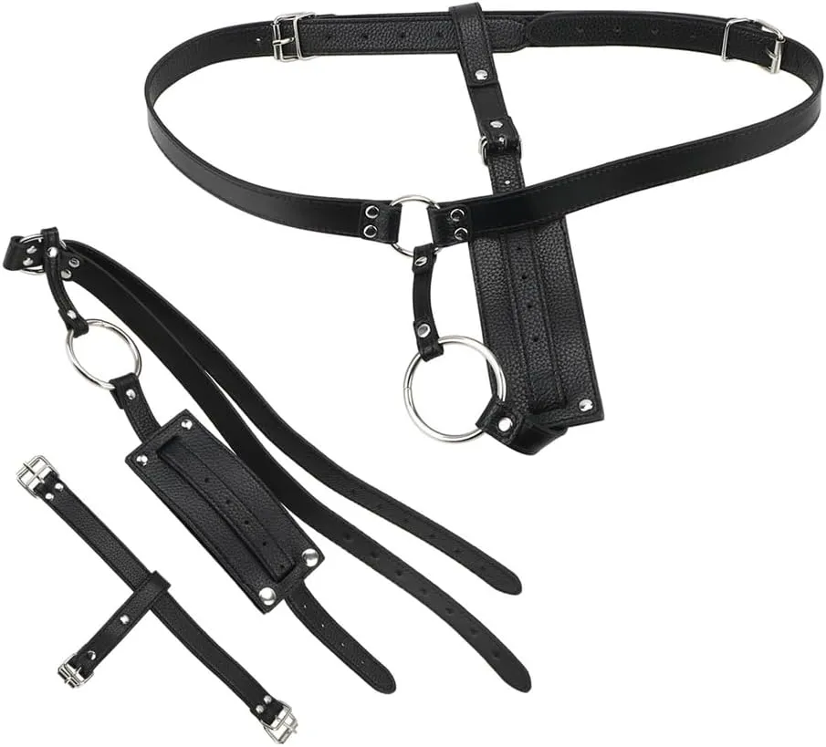 Lesbian Strapon Penis Panties Strap On Harness PU Leather Thong Extreme SM Erotic Sex Toys Bondage Restraints Adjustable Belt Women's Chastity Belt for Butt Plug and Dildo (Dildo not Included