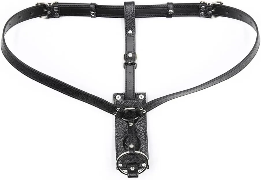 Lesbian Strapon Penis Panties Strap On Harness PU Leather Thong Extreme SM Erotic Sex Toys Bondage Restraints Adjustable Belt Women's Chastity Belt for Butt Plug and Dildo (Dildo not Included