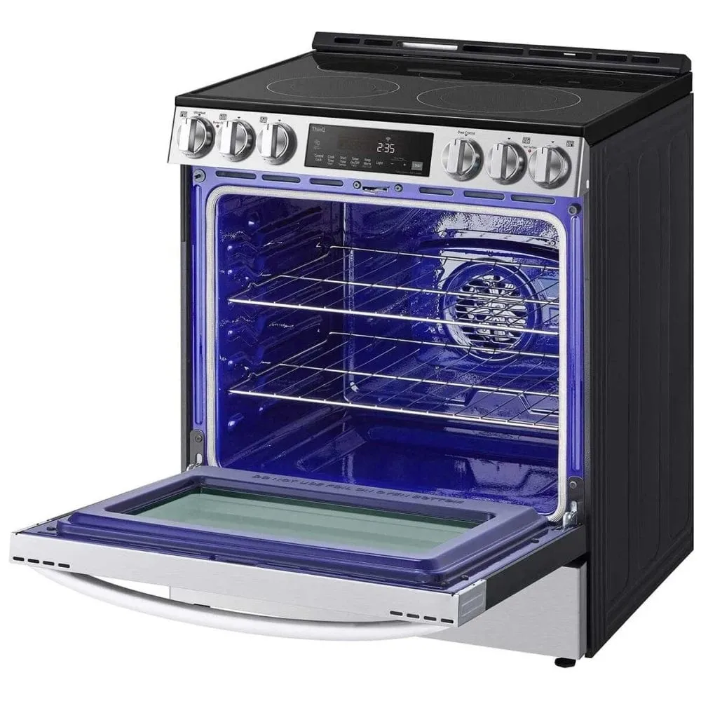 LG LSEL6333F Range, 30" Exterior Width, Electric Range, Self Clean, Glass Burners (Electric), Convection, 5 Burners, 6.3 cu. ft. Capacity, Storage Drawer, Air Fry, 1 Ovens, Wifi Enabled, 3200W, Front Controls, Stainless Steel colour