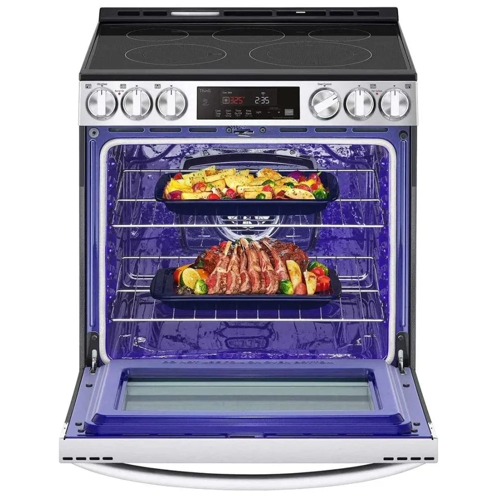 LG LSEL6333F Range, 30" Exterior Width, Electric Range, Self Clean, Glass Burners (Electric), Convection, 5 Burners, 6.3 cu. ft. Capacity, Storage Drawer, Air Fry, 1 Ovens, Wifi Enabled, 3200W, Front Controls, Stainless Steel colour