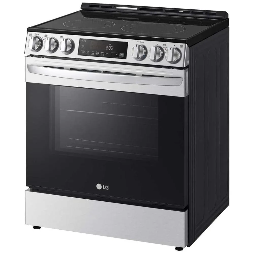 LG LSEL6333F Range, 30" Exterior Width, Electric Range, Self Clean, Glass Burners (Electric), Convection, 5 Burners, 6.3 cu. ft. Capacity, Storage Drawer, Air Fry, 1 Ovens, Wifi Enabled, 3200W, Front Controls, Stainless Steel colour