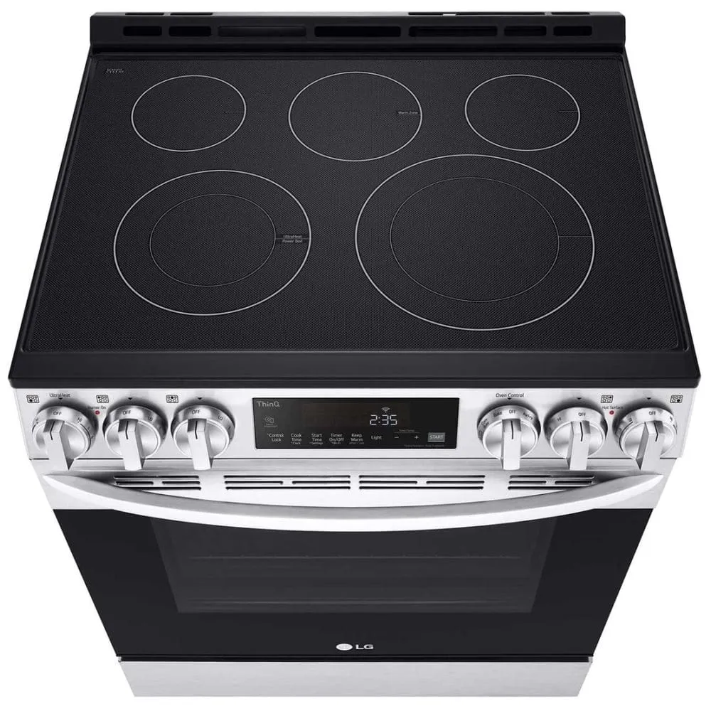 LG LSEL6333F Range, 30" Exterior Width, Electric Range, Self Clean, Glass Burners (Electric), Convection, 5 Burners, 6.3 cu. ft. Capacity, Storage Drawer, Air Fry, 1 Ovens, Wifi Enabled, 3200W, Front Controls, Stainless Steel colour