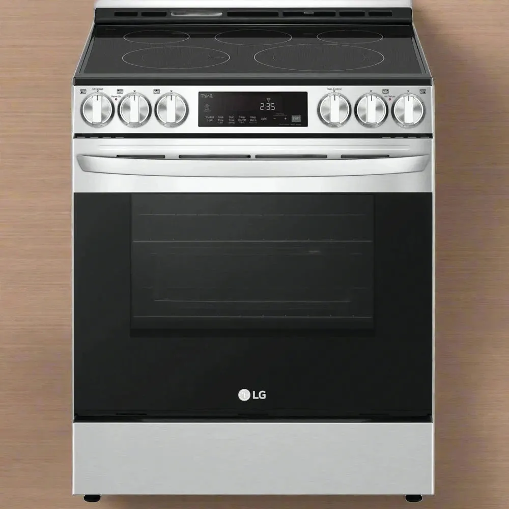 LG LSEL6333F Range, 30" Exterior Width, Electric Range, Self Clean, Glass Burners (Electric), Convection, 5 Burners, 6.3 cu. ft. Capacity, Storage Drawer, Air Fry, 1 Ovens, Wifi Enabled, 3200W, Front Controls, Stainless Steel colour