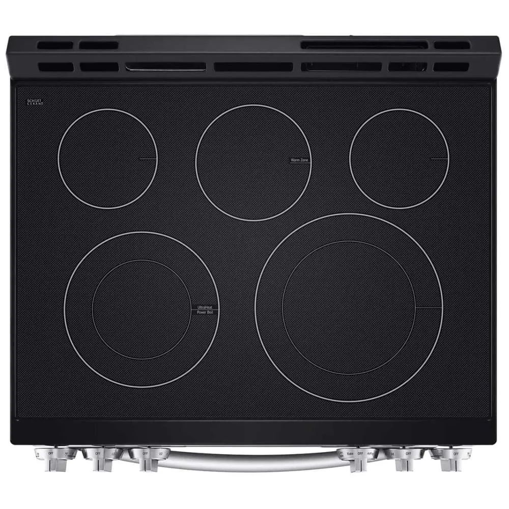 LG LSEL6333F Range, 30" Exterior Width, Electric Range, Self Clean, Glass Burners (Electric), Convection, 5 Burners, 6.3 cu. ft. Capacity, Storage Drawer, Air Fry, 1 Ovens, Wifi Enabled, 3200W, Front Controls, Stainless Steel colour