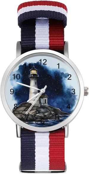 Lighthouse Starry Sky Funny Wrist Watches for Men Women Fashion Graphic Watch for Work Workout
